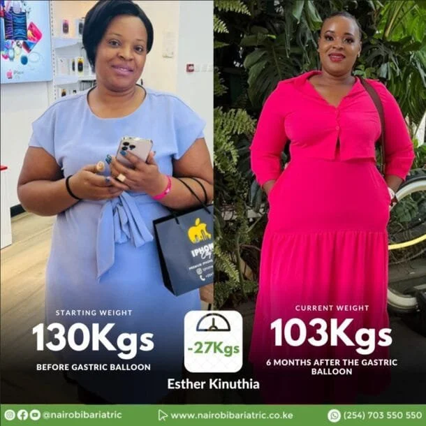 Esther Kinuthia 27 kg weight loss result photo
